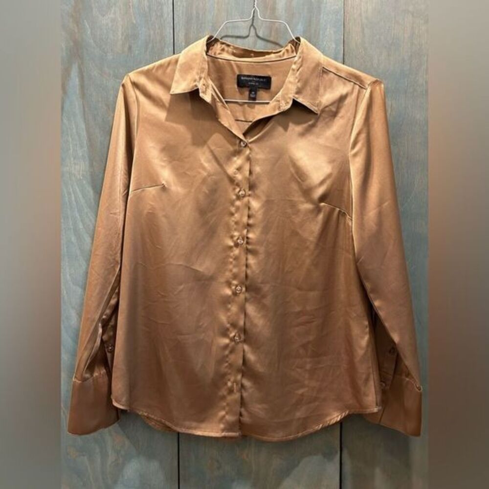 Caramel gold color button-down silky shirt